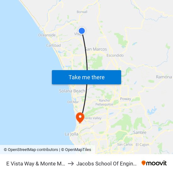 E Vista Way & Monte Mar Rd to Jacobs School Of Engineering map