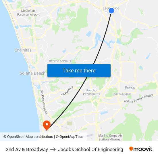 2nd Av & Broadway to Jacobs School Of Engineering map