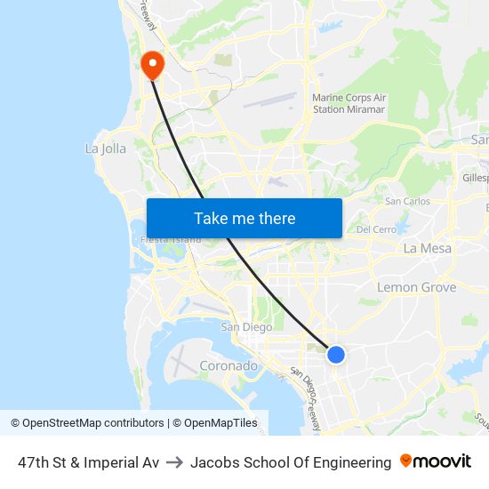 47th St & Imperial Av to Jacobs School Of Engineering map