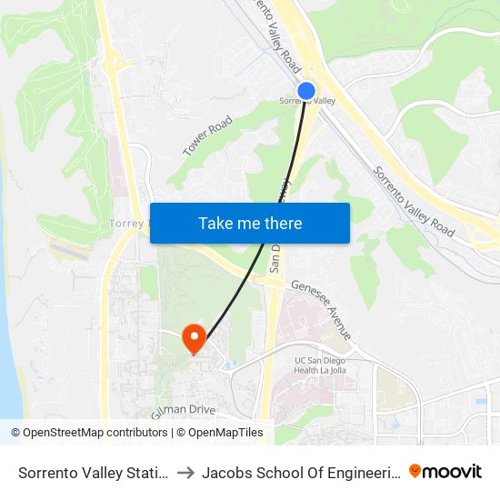 Sorrento Valley Station to Jacobs School Of Engineering map
