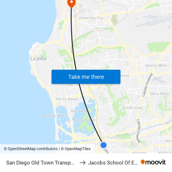 San Diego Old Town Transportation Center to Jacobs School Of Engineering map