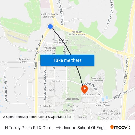 N Torrey Pines Rd & Genesee Av to Jacobs School Of Engineering map