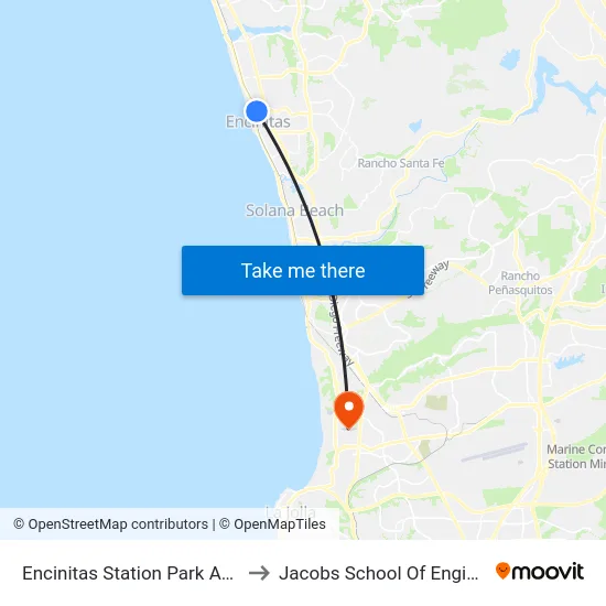 Encinitas Station Park And Ride to Jacobs School Of Engineering map