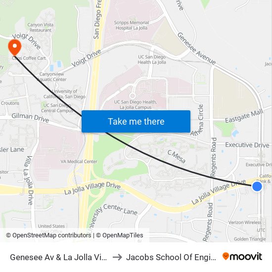 Genesee Av & La Jolla Village Dr to Jacobs School Of Engineering map