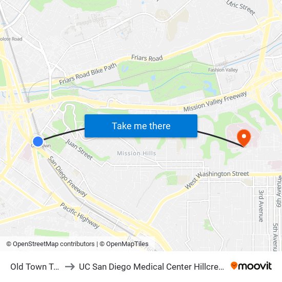 Old Town Transit Center to UC San Diego Medical Center Hillcrest (Ucsd Medical Center Hillcrest) map