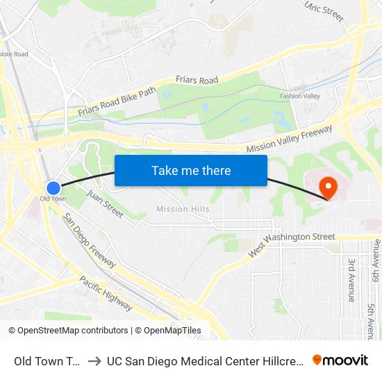 Old Town Transit Center to UC San Diego Medical Center Hillcrest (Ucsd Medical Center Hillcrest) map