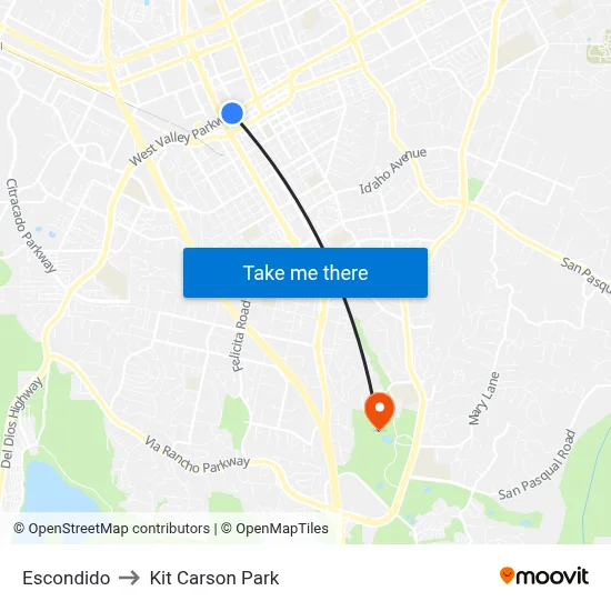 Escondido to Kit Carson Park map