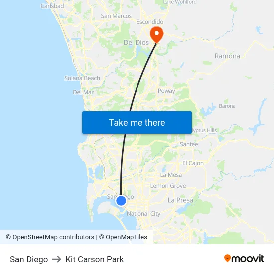 San Diego to Kit Carson Park map