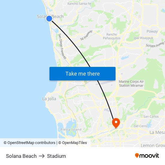 Solana Beach to Stadium map