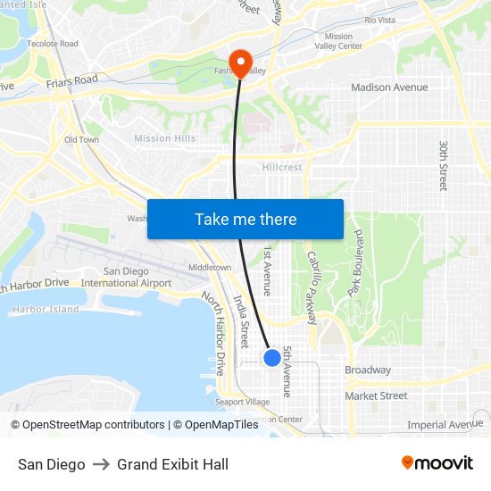 San Diego to Grand Exibit Hall map