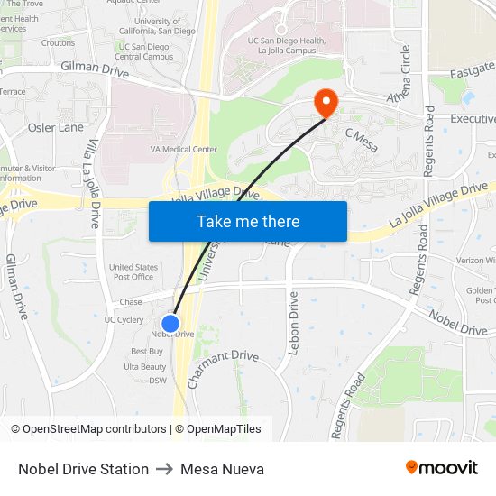 Nobel Drive Station to Mesa Nueva map