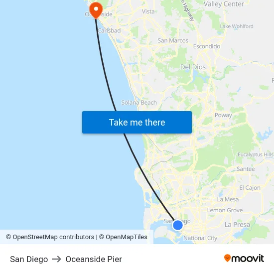 San Diego to Oceanside Pier map