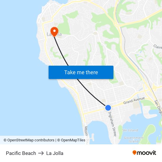 Pacific Beach to La Jolla map