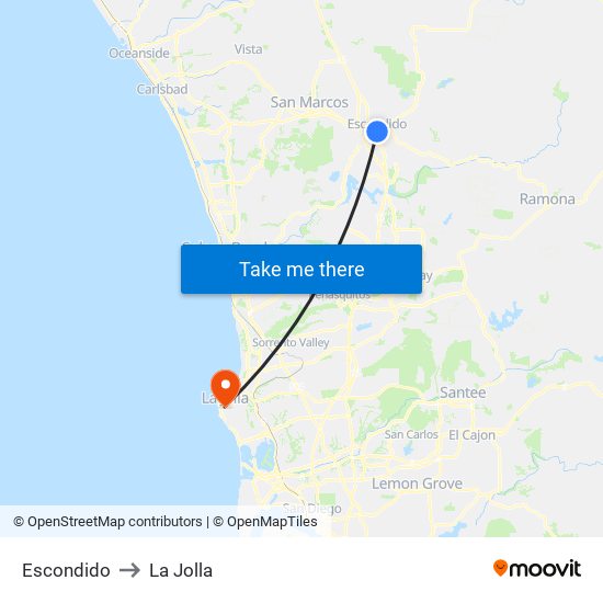 Escondido to La Jolla map