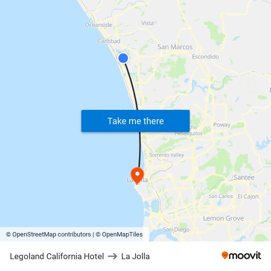 Legoland California Hotel to La Jolla map