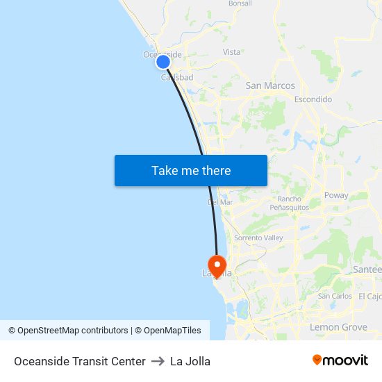 Oceanside Transit Center to La Jolla map