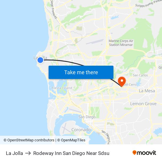 La Jolla to Rodeway Inn San Diego Near Sdsu map