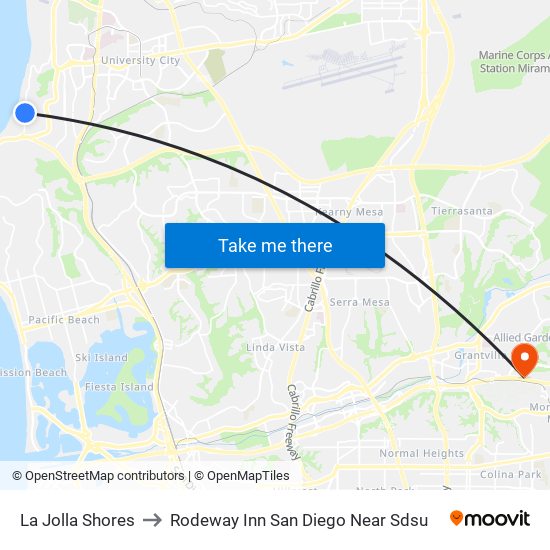 La Jolla Shores to Rodeway Inn San Diego Near Sdsu map