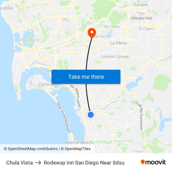 Chula Vista to Rodeway Inn San Diego Near Sdsu map