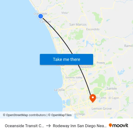 Oceanside Transit Center to Rodeway Inn San Diego Near Sdsu map