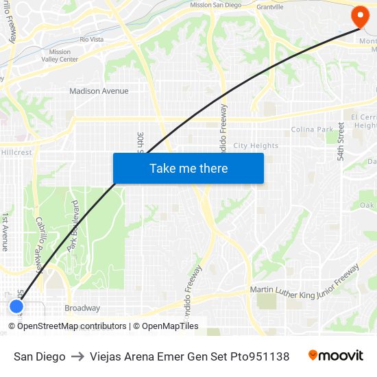 San Diego to Viejas Arena Emer Gen Set Pto951138 map