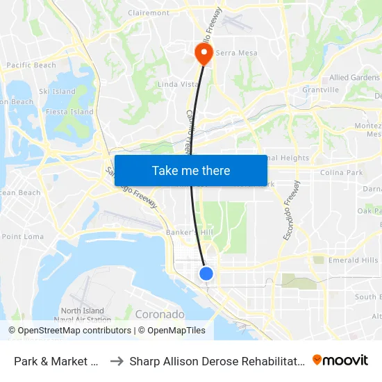 Park & Market Station to Sharp Allison Derose Rehabilitation Center map