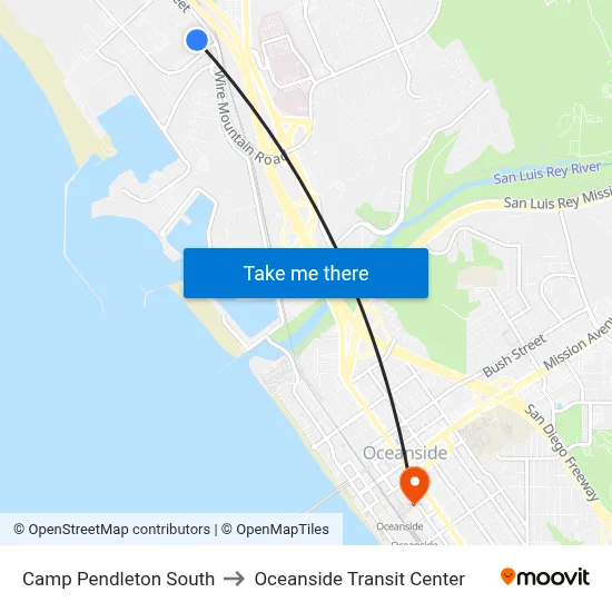 Camp Pendleton South to Oceanside Transit Center map