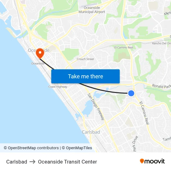 Carlsbad to Oceanside Transit Center map