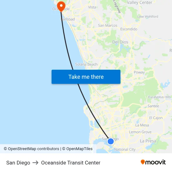 San Diego to Oceanside Transit Center map
