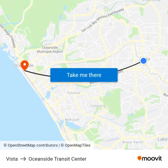 Vista to Oceanside Transit Center map