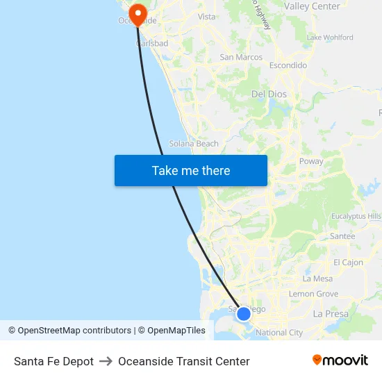 Santa Fe Depot to Oceanside Transit Center map