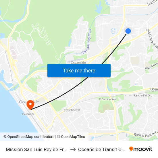 Mission San Luis Rey de Francia to Oceanside Transit Center map