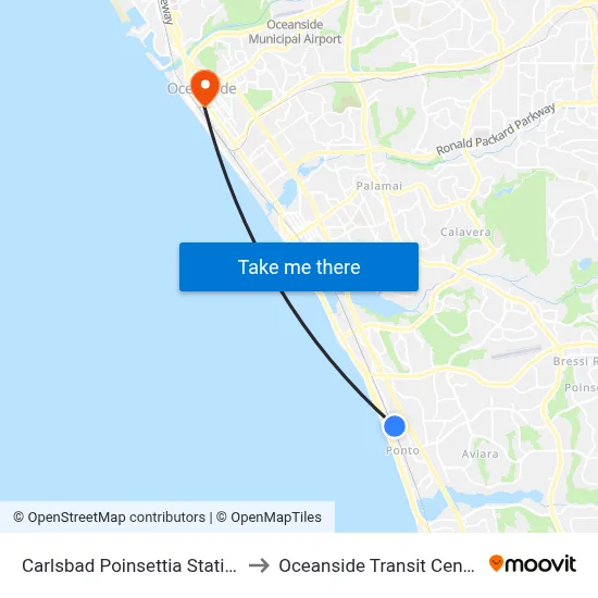 Carlsbad Poinsettia Station to Oceanside Transit Center map