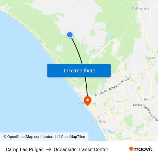 Camp Las Pulgas to Oceanside Transit Center map