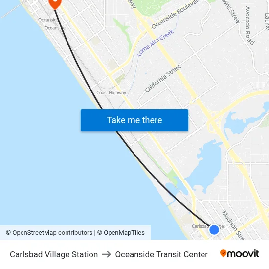 Carlsbad Village Station to Oceanside Transit Center map