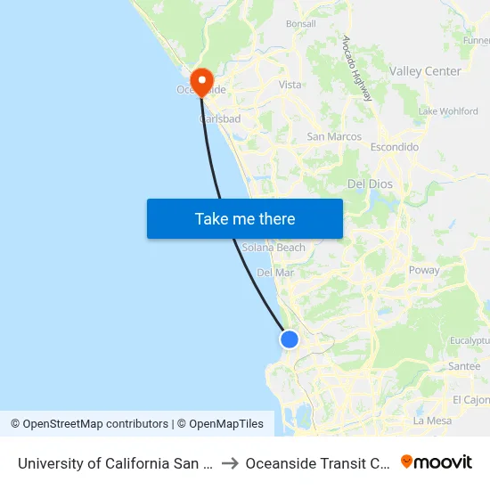 University of California San Diego to Oceanside Transit Center map