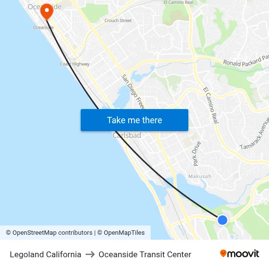 Legoland California to Oceanside Transit Center map