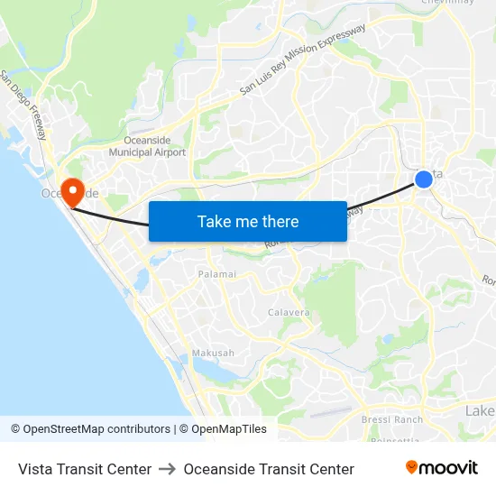Vista Transit Center to Oceanside Transit Center map
