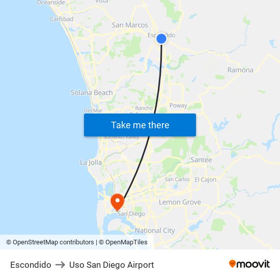 Escondido to Uso San Diego Airport map