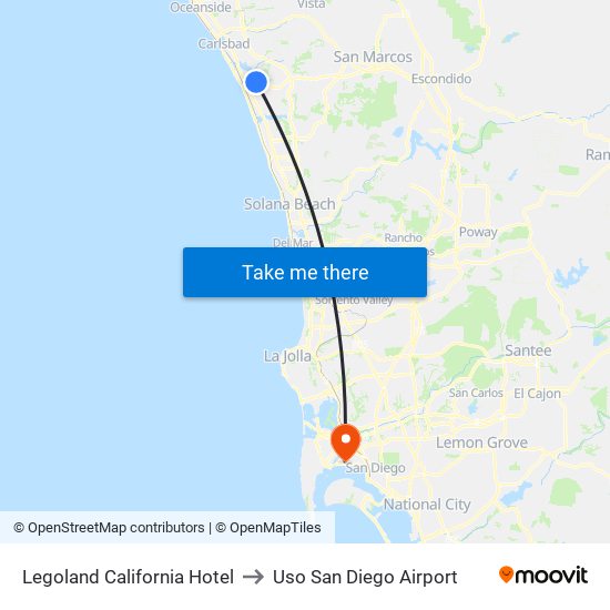 Legoland California Hotel to Uso San Diego Airport map