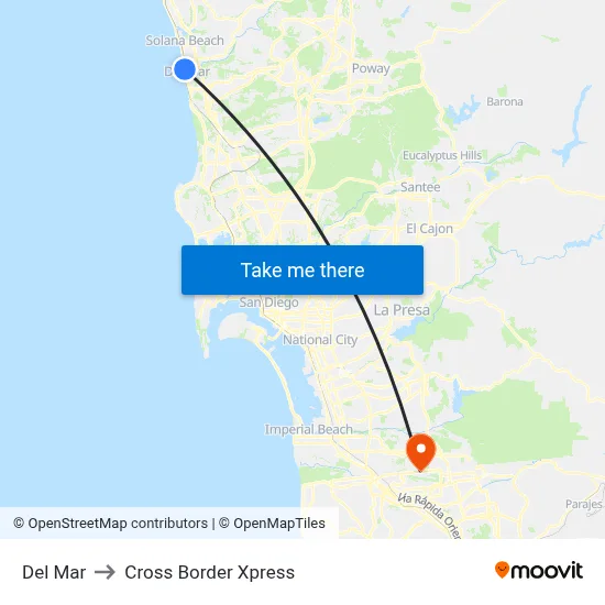 Del Mar to Cross Border Xpress map
