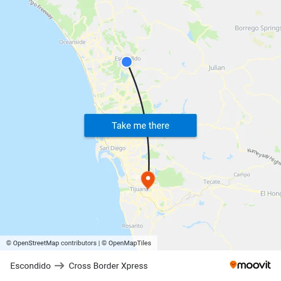 Escondido to Cross Border Xpress map