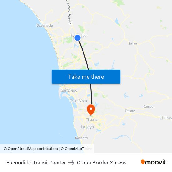 Escondido Transit Center to Cross Border Xpress map