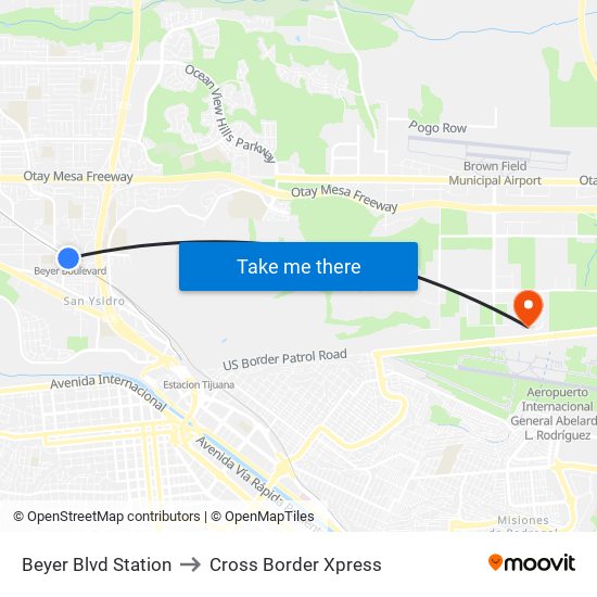 Beyer Blvd Station to Cross Border Xpress map