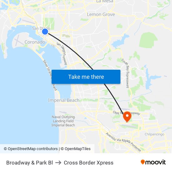 Broadway & Park Bl to Cross Border Xpress map