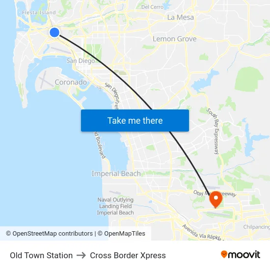 Old Town Station to Cross Border Xpress map