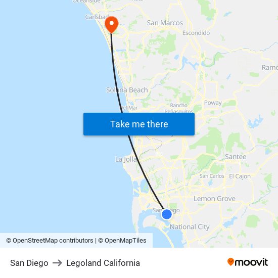 San Diego to Legoland California map