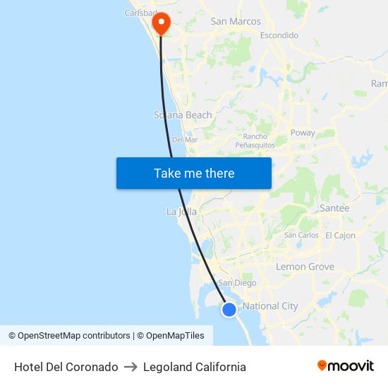 Hotel Del Coronado to Legoland California map