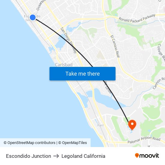 Escondido Junction to Legoland California map