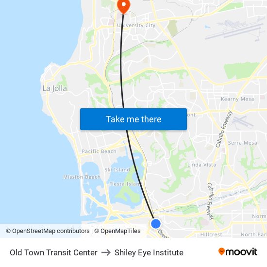 Old Town Transit Center to Shiley Eye Institute map